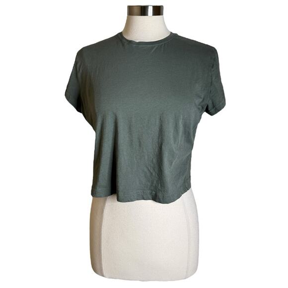 Weekday Tight Fitted Cropped T-Shirt Olive Women’s Size XL Minimalist - Picture 1 of 10